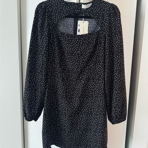 Commense Black and White Polka Dot Long Sleeve Dress - Picture 4 of 6